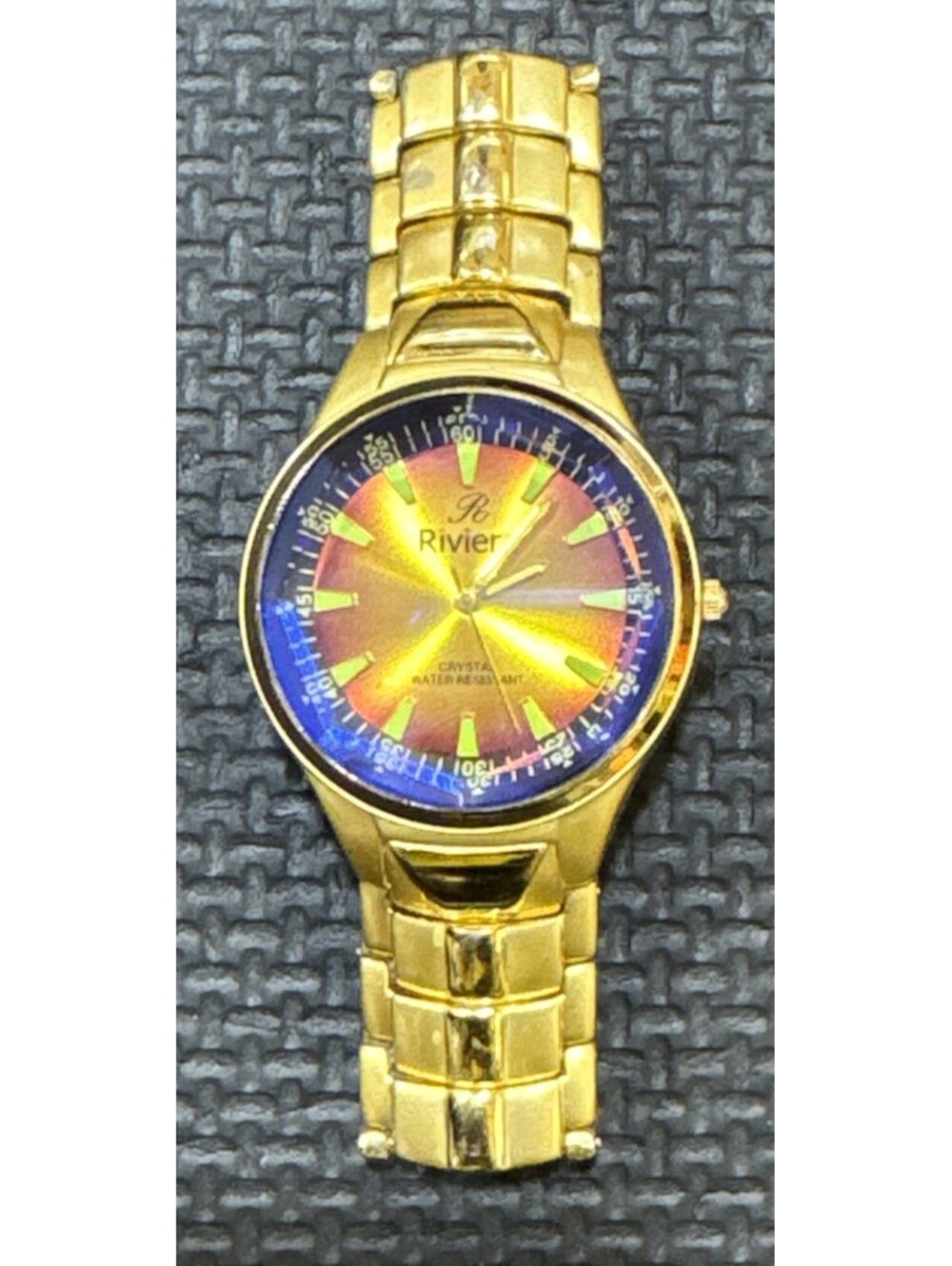 Riviera Gold Toned Mens Watch | Crystal Dial Cover | New Battery